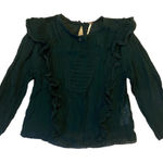 Free People Green Ruffled Flutter Sleeve Blouse with Bib Collar Photo 0