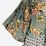 Kori America Size S, Green Floral bohemian tie front hippie blouse duster‎ Photo 2