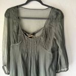 MAXSTUDIO Silk Dress Olive Green Mini Dress Women's‎ Size S Short Sleeve Boho Photo 2