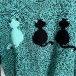 Vtg. 1980’s FaBE Cat Sweater, Sz M Acrylic/Wool Blend Teal W/ Black Cat Novelty Green Size M Photo 1