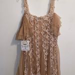 Free People NWT $300  Nude Combo One Black Cold Shoulder Floral Lily Mini Dress S Photo 4