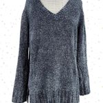Orvis  Chenille Sweater Steel Gray Blue Relaxed Soft Cozy V-Neck Shiny Size M Photo 0