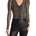 AFRM Womens Size XS Jane Mesh Sleeve Thong Bodysuit in Olive Snakeskin Print Photo 11