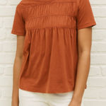 Everlane Smocked Top in Rust Short Sleeve Size S Photo 0