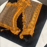 Vintage Patricia Paris Scarf 29 x 30 inches Black Gold Green Baroque Scrolls Photo 2