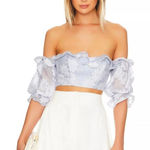 Majorelle Andrea Floral Off The Shoulder Crop Top in Powder Blue Ruffle Size XS Photo 0