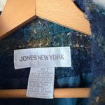 Vintage Jones New York green blue plaid angora wool mock neck cardigan jacket Size 12 Photo 5