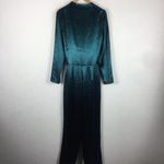 Lovers + Friends  Kendall Green Satin Jumpsuit Medium Tie Front Long Sleeve Photo 12