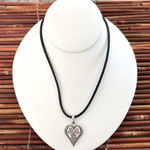 Brighton Silver Heart Pendant Necklace on Braided Cord Photo 0