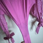 Rococo Sand Bodysuit Womens XS Pink Metallic Long Sleeve Wrap Sheer Tie Cuff Top Photo 7