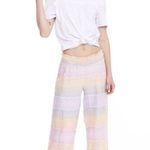 Bobi Sunset Linen Blend Pant - Wide Leg Small Revolve Yellow Pink Pastel Stripe Photo 1
