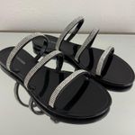 Steve Madden Black Silver Rhinestone Triple Strap Yoma Jelly Slip On Sandals Photo 0