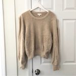 Ronny Kobo Tan Carina Eyelash Fuzzy Knit Bold Shoulder Sleeve Swearer XL Photo 52