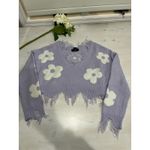 Just‎ Polly New York Lilac White Flower Cropped Distressed Sweater Photo 1