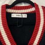 ZARA  Navy Blue Knit Oversized V-Neck Sweater Size Small Photo 3