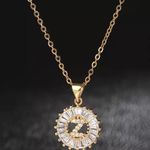 Initial “Z” Rhinestone Charm Necklace Gold Photo 0