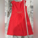 Sandra Darren  Vibrant Red Patterned Dress Photo 7