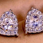 Heart Shaped CZ Crystal Stud Earrings Halo Sparkle Silver Tone NWT Photo 0