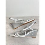 Caslon  Sandals Size 9 Silver Leather Paola Open Square Toe Wedges Photo 5