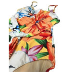 PALMS AWAY FLORAL HIBISCUS ONE PIECE SWIMSUIT TIE BELT WOMEN SIZE EXTRA SMALL Orange Photo 2