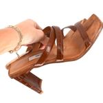 MIISTA LONDON Joanne Clay Croc Sandals Square Split Toe Brown Leather EU 38 7.5 Photo 2