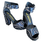 Kat Maconie Angel/Black Printed Satin Chunky High Heel Shoes like new size US 9 Black Photo 2