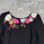 Trina Turk  Black Dress Size 2 Floral Embroidered Ruffle Sleeve Cocktail Photo 4