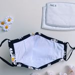 Handmade black daisy face mask + 2 filters Photo 1