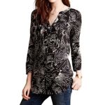 Anthropologie  Maeve Shirt Womens 0 Black White Bird Print Button Up‎ Novelty Photo 7
