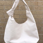 White beige faux leather shoulder hand hobo slouchy bag purse knot strap woven boho hippie gypsy #coquette Measurement in pics Photo 0