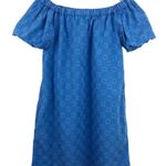 ZARA Floral Openwork Textured Blue Off Shoulder Mini Sun Dress Balloon Sleeve Photo 2