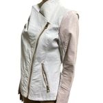 Guess Pink White Faux Leather Moto Jacket Gold Exposed Zipper Womens Small Photo 5