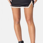 Edikted Black Satin Cream Lace Trim Mini Skirt Photo 0