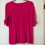 Susan Graver  Bright Pink V-Neck Blouse with Bow Sleeves Photo 4