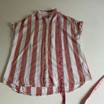 Beach Lunch Lounge Striped Button Up Top Medium Linen Look Sleeveless Photo 4