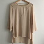 Bellatrix Made in USA‎ Crewneck Sheer Blouse Top Tan Photo 0
