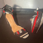 INC International Concepts Heels Red Silver Stripe Ankle‎ Strap Party Shoes Size 10 Photo 0