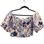 H&M Womens Blouse Size M Floral Milkmaid Coquette Romantic Smocked Puff Crop Photo 1