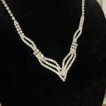 Elegant Rhinestone Bridal Necklace Earrings Set Silver Photo 2