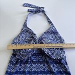 Lands End Blue Boho Chic Tankini Top padded cup bra UPF 50 Swim Suit 12 D Halter Photo 6
