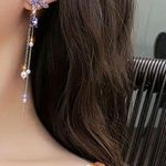 Earrings Sparkling Purple Butterfly + Tassel Photo 1