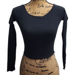 Me To We Essentials Black Crop Top Long Sleeve Ribbed Basic Fitted Shirt Size S‎ Photo 0