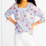 Old Navy Blue Floral Stripe Relaxed Tie-Slv Square-Neck Top - Women's S Photo 0