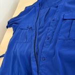 EXPRESS Shirt Dress Women M Blue Roll Tab Sleeve Belted Open Hidden Button Front Photo 7