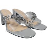 Adrienne Vittadini ADRIENNE‎ VITTADINI Women's Silver Embellished Clear Strap Block Heel Mules 9.5 Photo 9