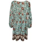 Source Unknown Unknown Brand Women's Light Teal Brown Long Sleeve V-Neck Boho Dress Size L Photo 1