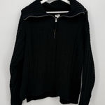 Aerie  Black Crochet Sheer Knit Quarter Zip Sweater Size Small Photo 0