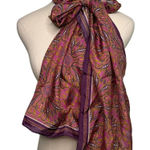 Vintage 100% silk dragon print scarf handmade rolled edge extra long XL 25x78" Purple Photo 0
