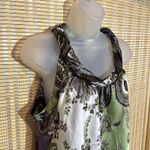 Dress Barn Purple White Green Paisley Halterneck Silk Feel Long Tank Top Large Photo 4