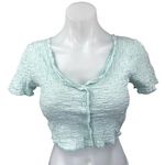 Urban Outfitters  Blue Short Sleeve Textured Crinkled Button Down Crop Top Size S Photo 0